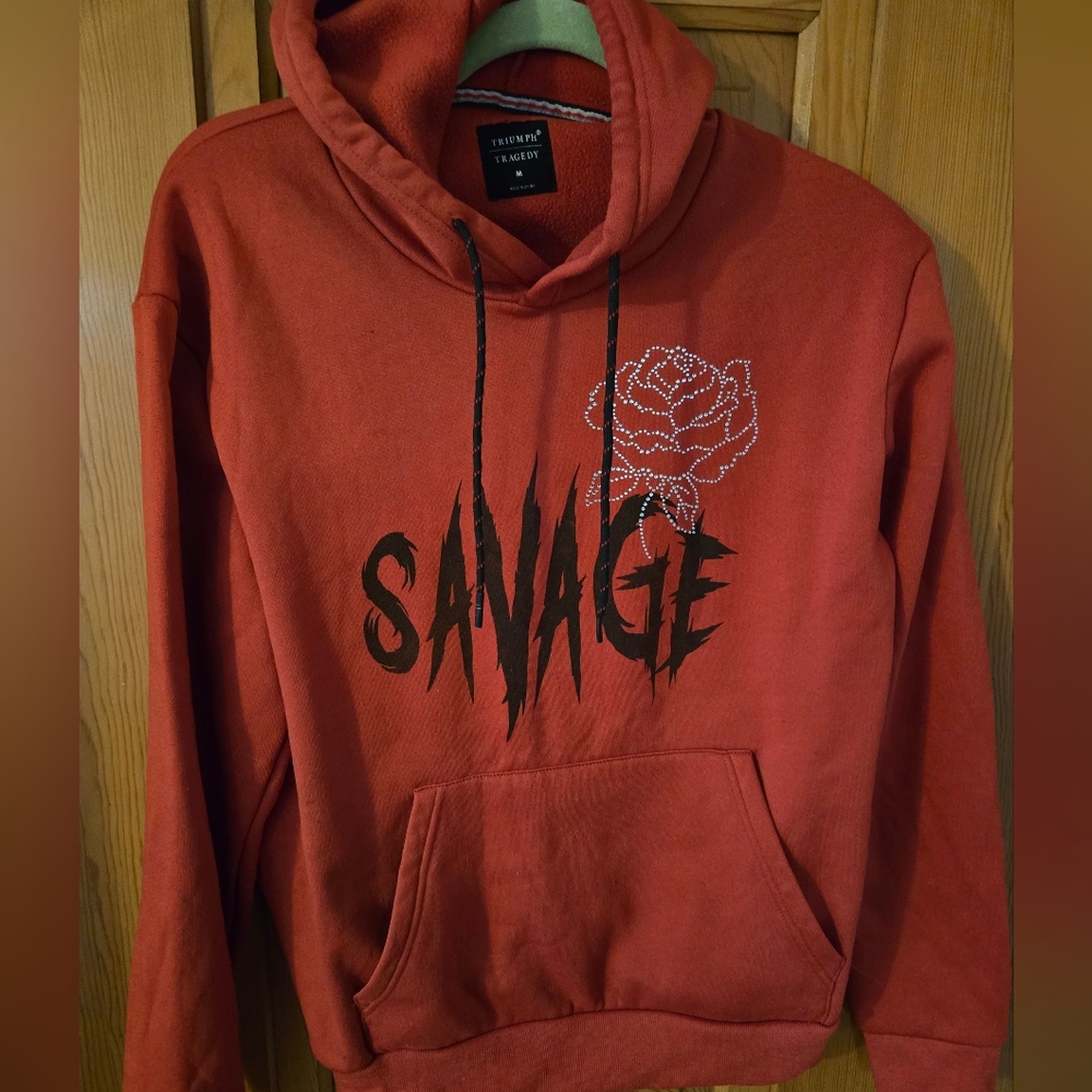 Triumph Tragedy Savage Rose Red Hoodie Sweatshirt Limited Edition Medium. Bling